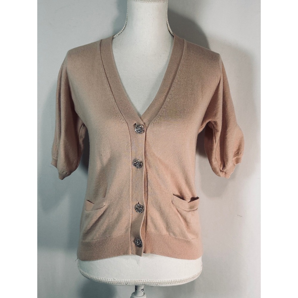 Talbots Petites Pink Short Sleeve Cardigan‎ Sweater Angora Cashmere Blend Small
